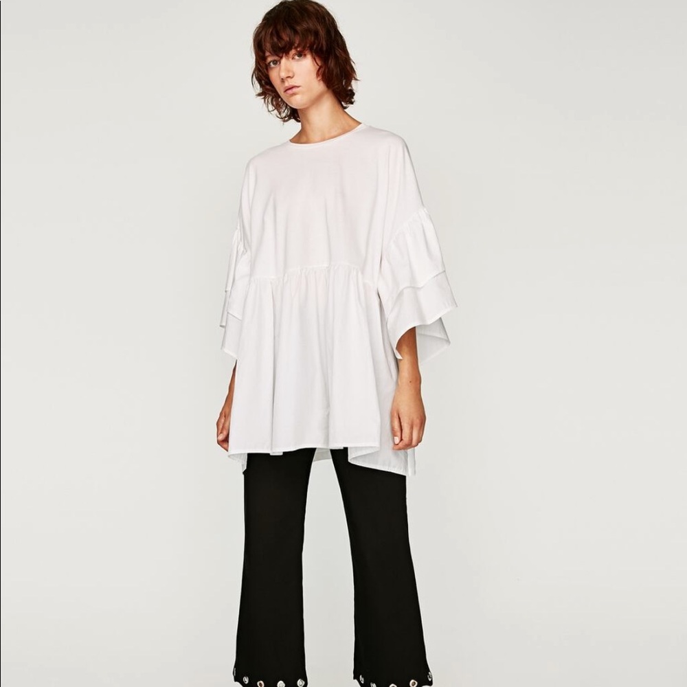 White T-Shirt with Ruffled Front